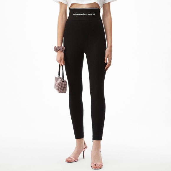 スパッツ・レギンス Alexanderwang.T Cross Leggings With Logo Alexander Wang criss-cross logo-trim Leggings | Black
